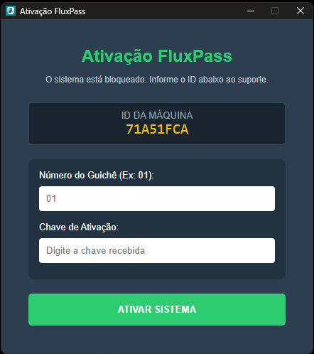Tela de Ativação FluxPass